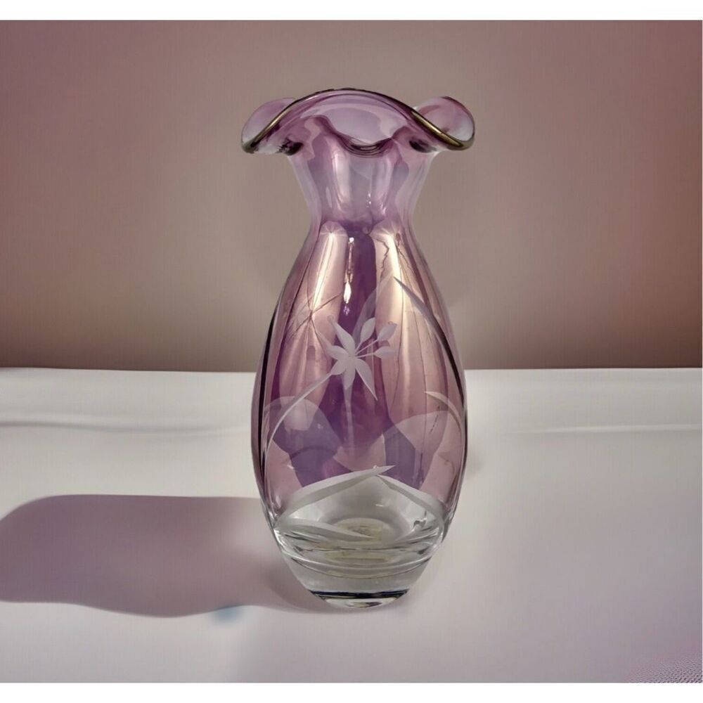 Lenox Amethyst Crystal Vase 9in Ruffle Edge Floral